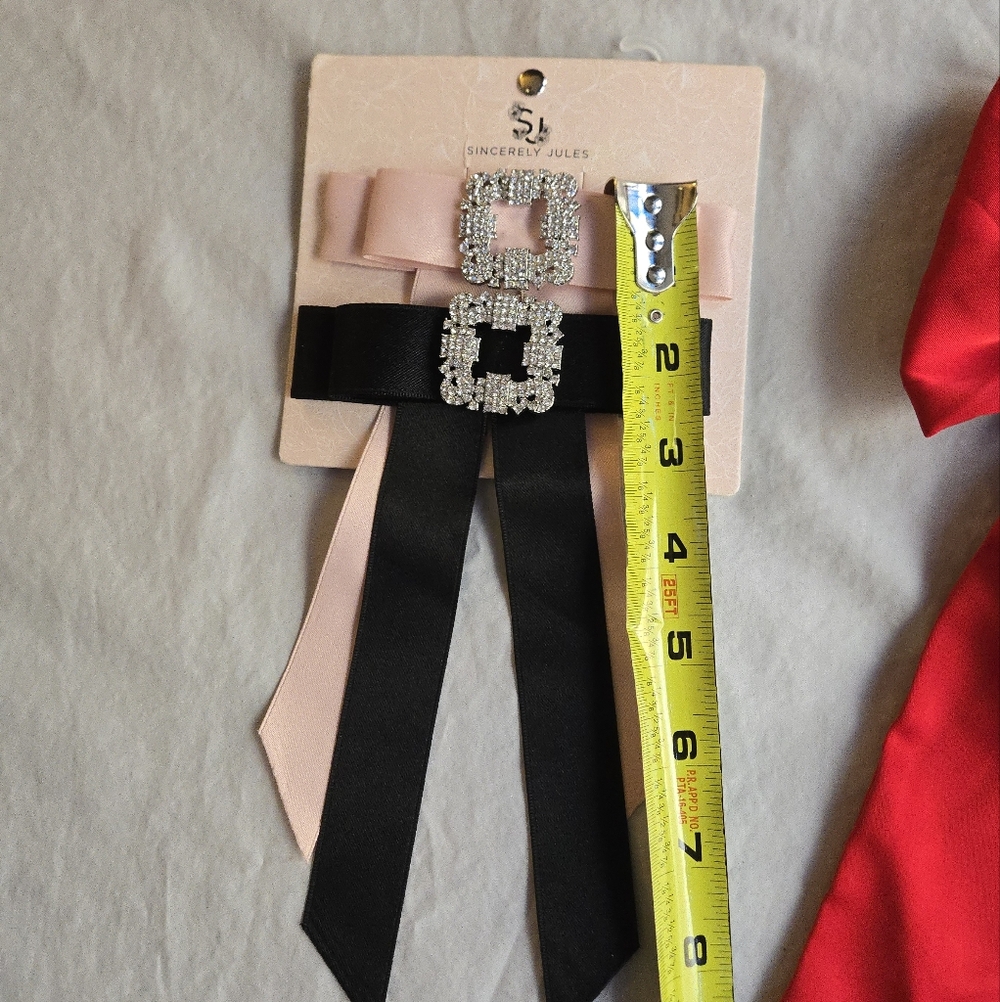Sincerely Jules Rhinestone Buckle Satin Bow Barrettes Black & Ballet Baby Pink - Picture 4 of 5
